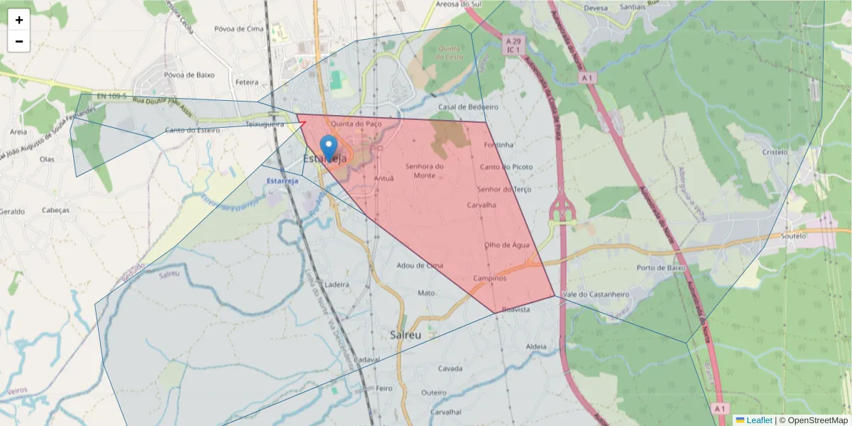 Mapa detalhado do código postal 3860-356 com limites, códigos postais vizinhos e agências dos correios