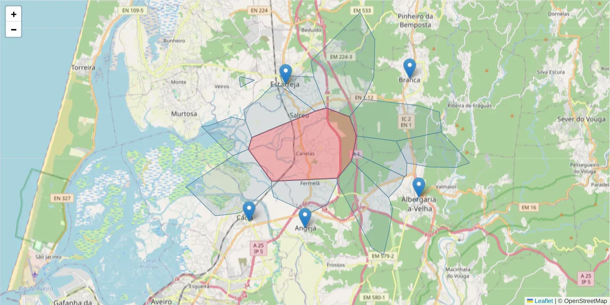 Mapa detalhado do código postal 3865-006 com limites, códigos postais vizinhos e agências dos correios