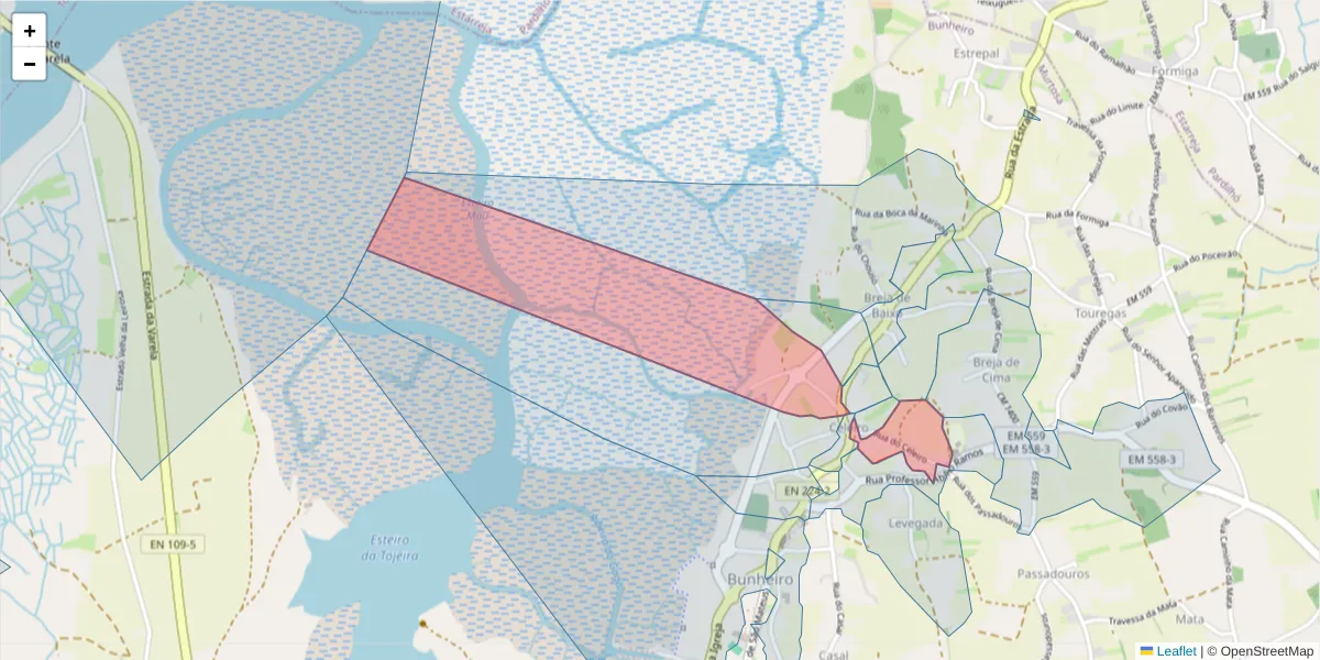 Mapa detalhado do código postal 3870-015 com limites, códigos postais vizinhos e agências dos correios