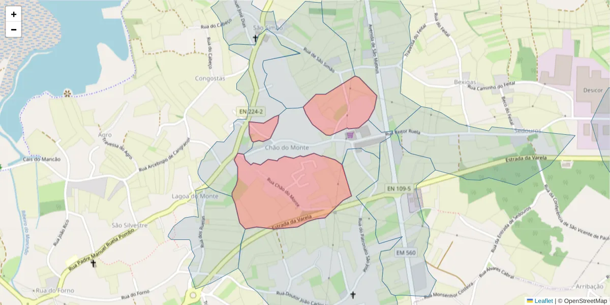 Mapa detalhado do código postal 3870-016 com limites, códigos postais vizinhos e agências dos correios