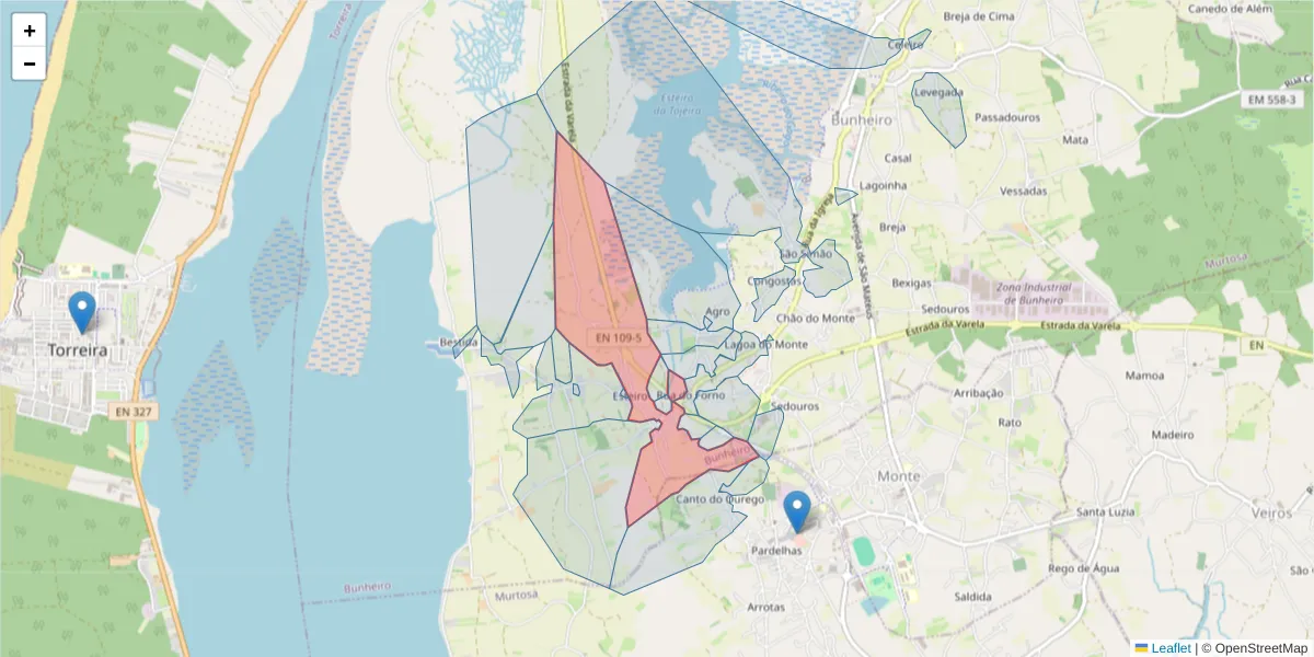 Mapa detalhado do código postal 3870-018 com limites, códigos postais vizinhos e agências dos correios