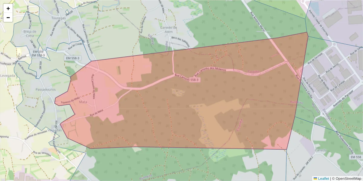 Mapa detalhado do código postal 3870-026 com limites, códigos postais vizinhos e agências dos correios