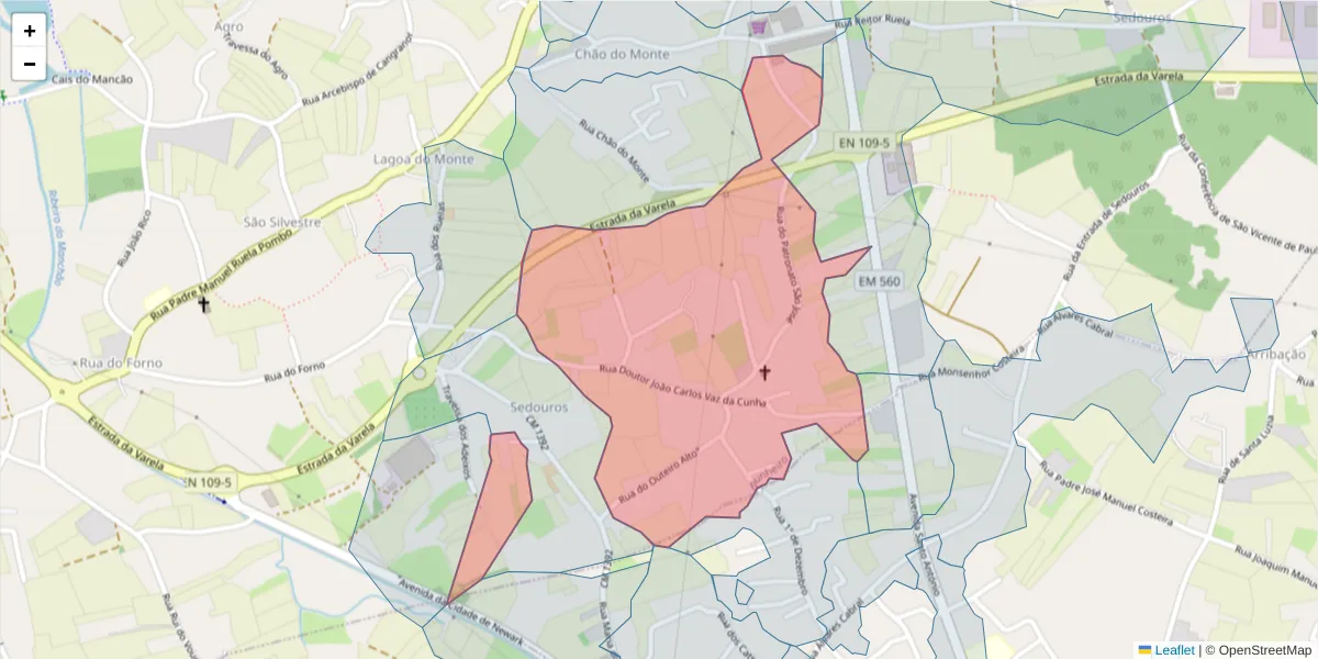 Mapa detalhado do código postal 3870-027 com limites, códigos postais vizinhos e agências dos correios