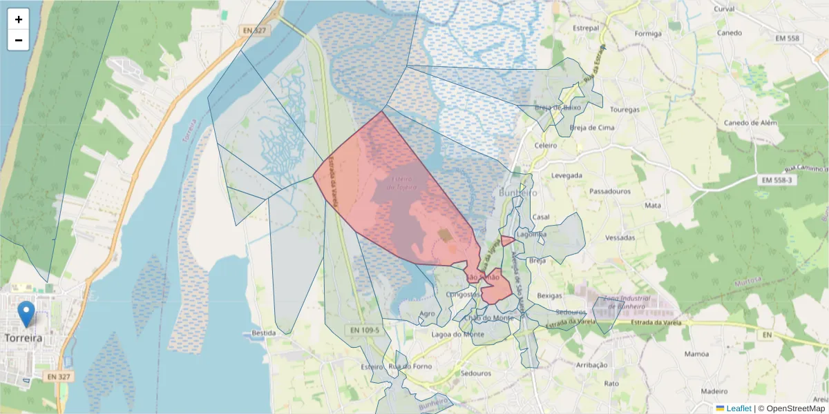 Mapa detalhado do código postal 3870-031 com limites, códigos postais vizinhos e agências dos correios