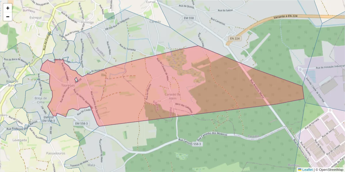 Mapa detalhado do código postal 3870-032 com limites, códigos postais vizinhos e agências dos correios