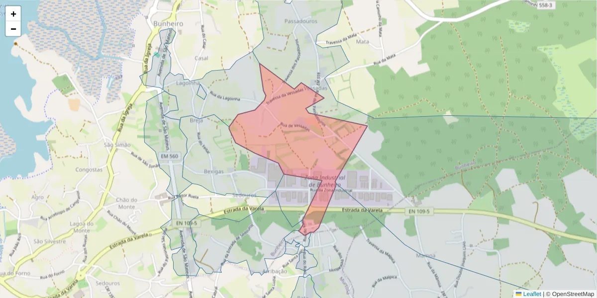 Mapa detalhado do código postal 3870-033 com limites, códigos postais vizinhos e agências dos correios
