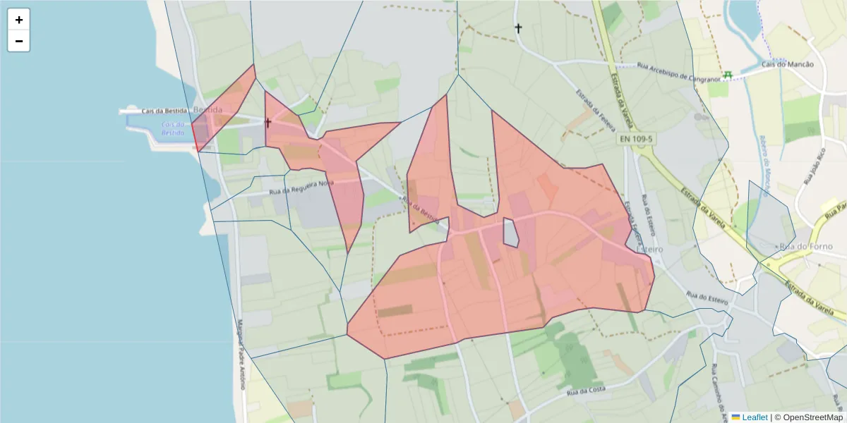 Mapa detalhado do código postal 3870-035 com limites, códigos postais vizinhos e agências dos correios