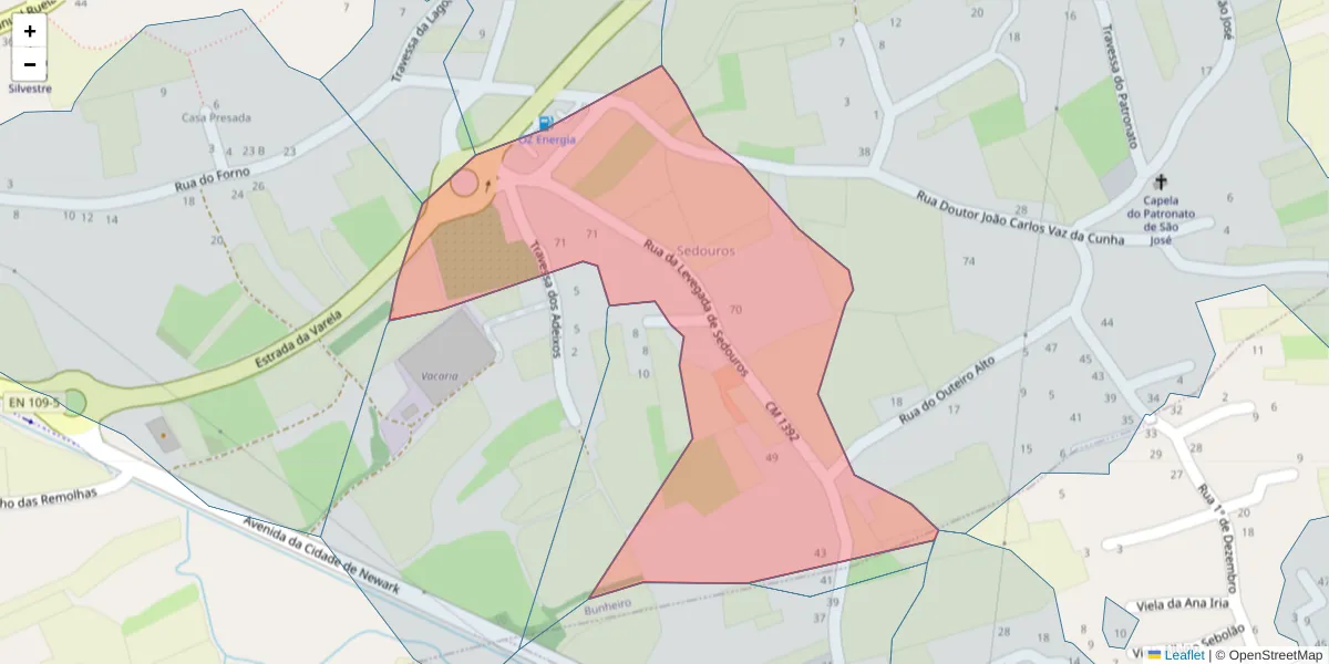 Mapa detalhado do código postal 3870-046 com limites, códigos postais vizinhos e agências dos correios