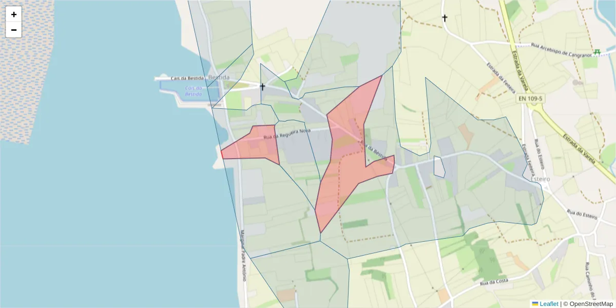 Mapa detalhado do código postal 3870-052 com limites, códigos postais vizinhos e agências dos correios