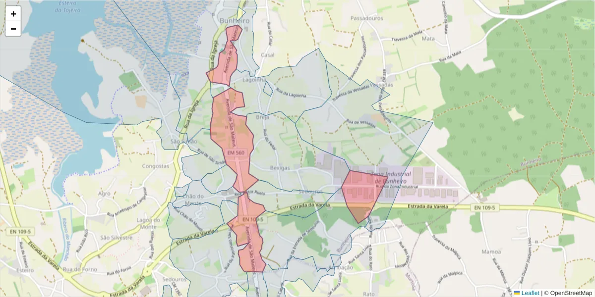 Mapa detalhado do código postal 3870-059 com limites, códigos postais vizinhos e agências dos correios