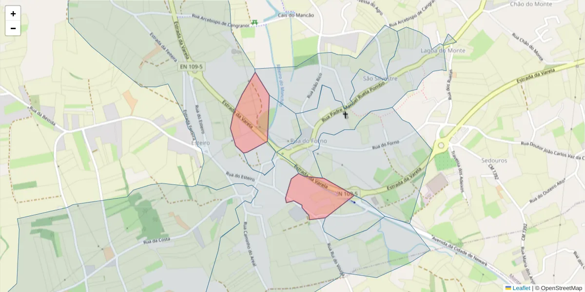 Mapa detalhado do código postal 3870-060 com limites, códigos postais vizinhos e agências dos correios
