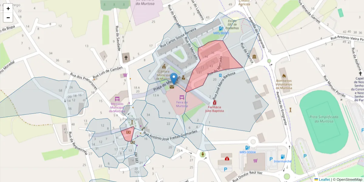 Mapa detalhado do código postal 3870-101 com limites, códigos postais vizinhos e agências dos correios