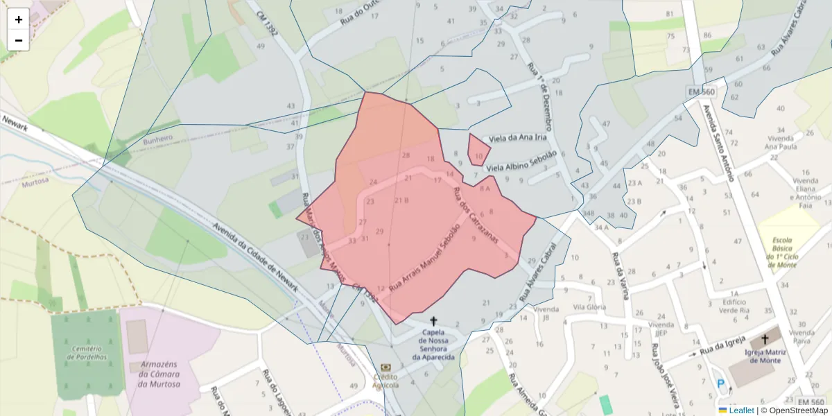 Mapa detalhado do código postal 3870-105 com limites, códigos postais vizinhos e agências dos correios