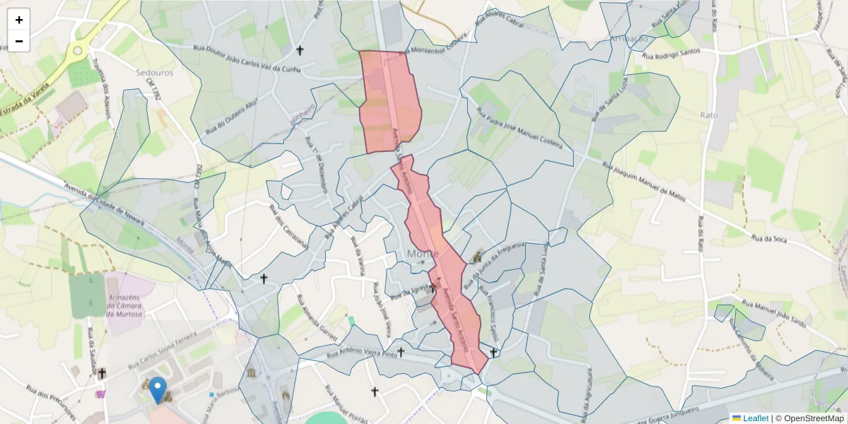 Mapa detalhado do código postal 3870-121 com limites, códigos postais vizinhos e agências dos correios
