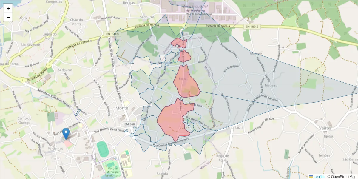 Mapa detalhado do código postal 3870-130 com limites, códigos postais vizinhos e agências dos correios
