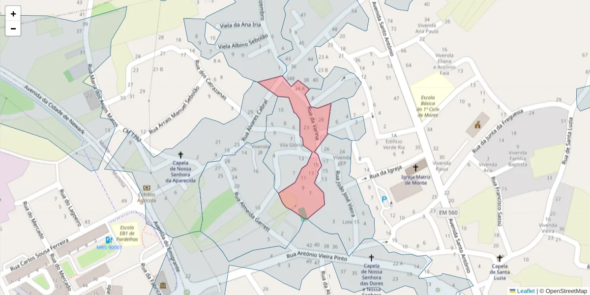 Mapa detalhado do código postal 3870-138 com limites, códigos postais vizinhos e agências dos correios
