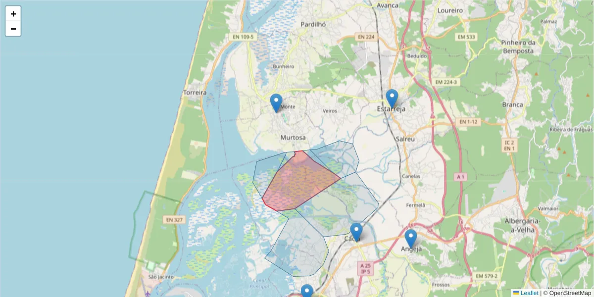 Mapa detalhado do código postal 3870-162 com limites, códigos postais vizinhos e agências dos correios