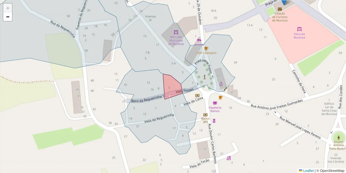 Mapa detalhado do código postal 3870-190 com limites, códigos postais vizinhos e agências dos correios