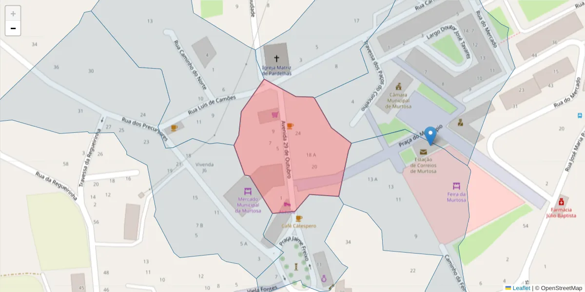 Mapa detalhado do código postal 3870-206 com limites, códigos postais vizinhos e agências dos correios