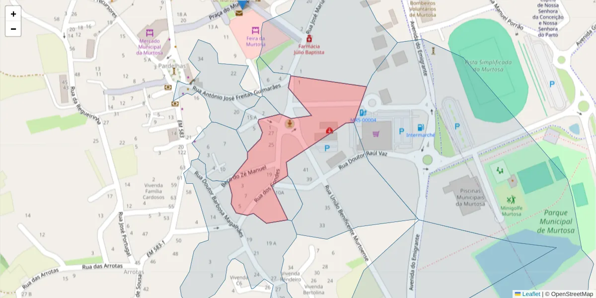 Mapa detalhado do código postal 3870-210 com limites, códigos postais vizinhos e agências dos correios