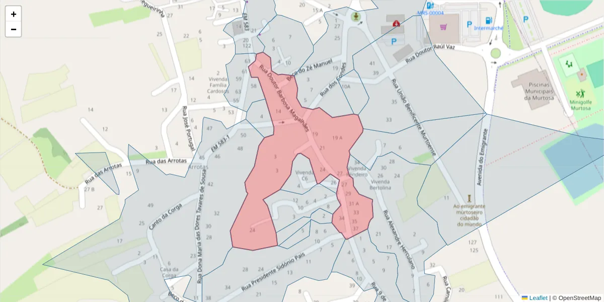 Mapa detalhado do código postal 3870-212 com limites, códigos postais vizinhos e agências dos correios