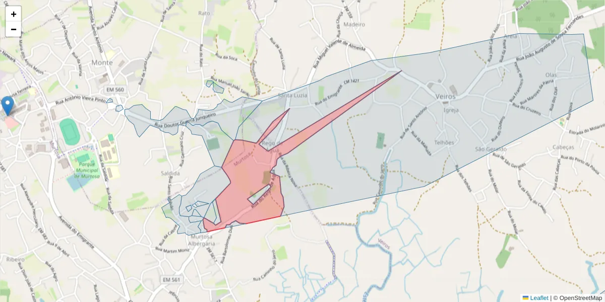 Mapa detalhado do código postal 3870-255 com limites, códigos postais vizinhos e agências dos correios