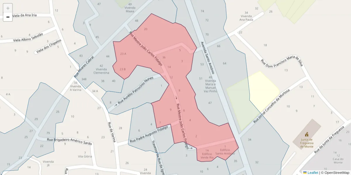 Mapa detalhado do código postal 3870-284 com limites, códigos postais vizinhos e agências dos correios