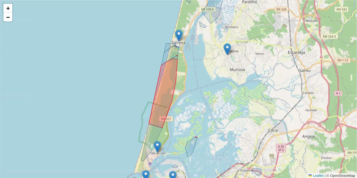 Mapa detalhado do código postal 3870-301 com limites, códigos postais vizinhos e agências dos correios