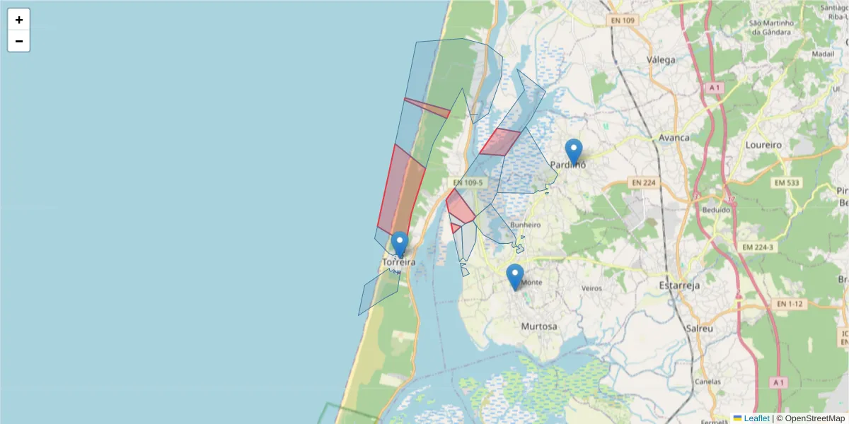 Mapa detalhado do código postal 3870-304 com limites, códigos postais vizinhos e agências dos correios