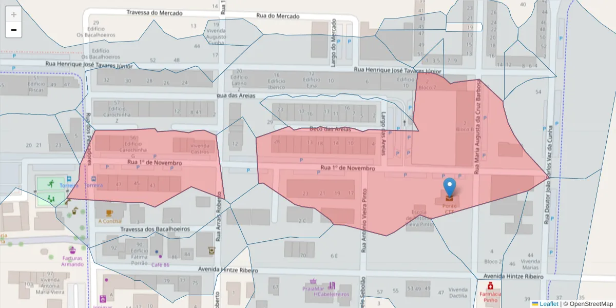 Mapa detalhado do código postal 3870-326 com limites, códigos postais vizinhos e agências dos correios