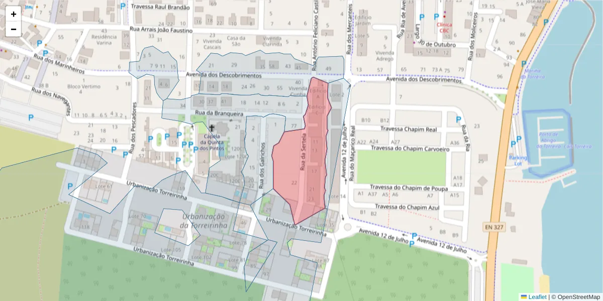 Mapa detalhado do código postal 3870-341 com limites, códigos postais vizinhos e agências dos correios