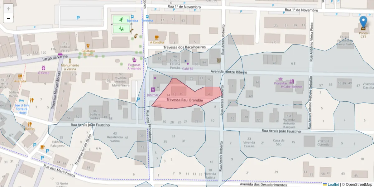 Mapa detalhado do código postal 3870-400 com limites, códigos postais vizinhos e agências dos correios