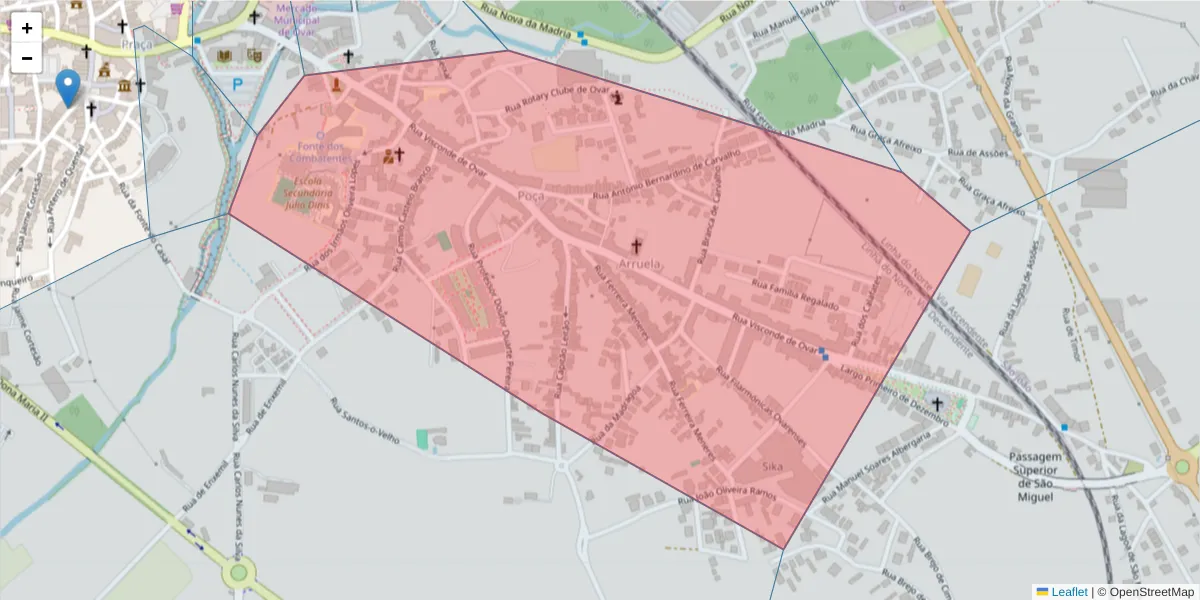 Mapa detalhado do código postal 3880-192 com limites, códigos postais vizinhos e agências dos correios