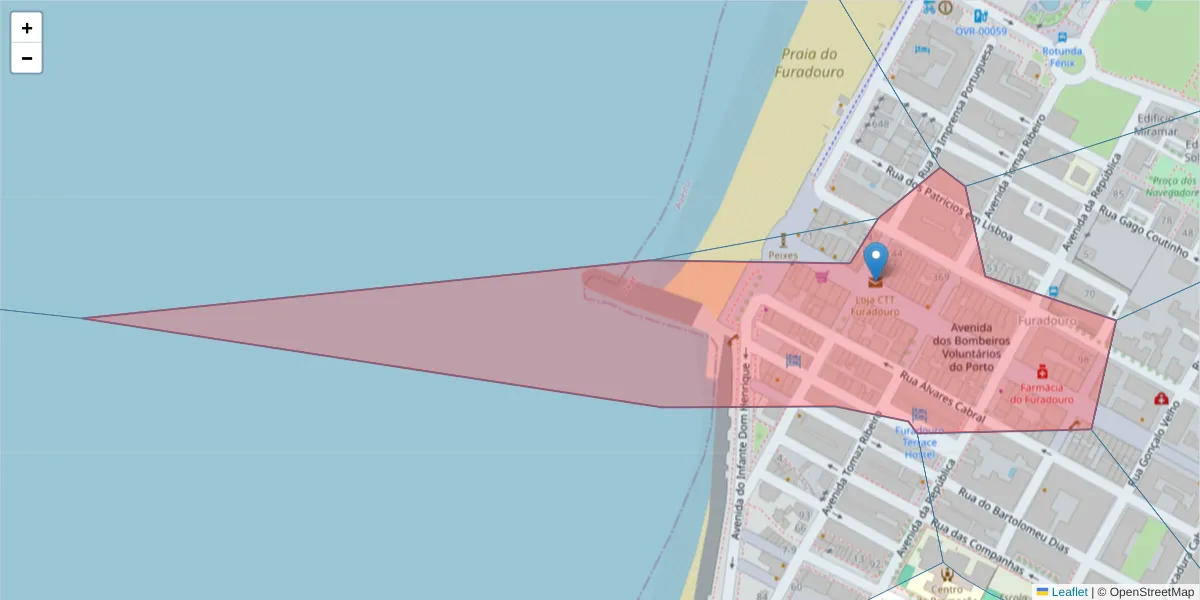Mapa detalhado do código postal 3880-352 com limites, códigos postais vizinhos e agências dos correios