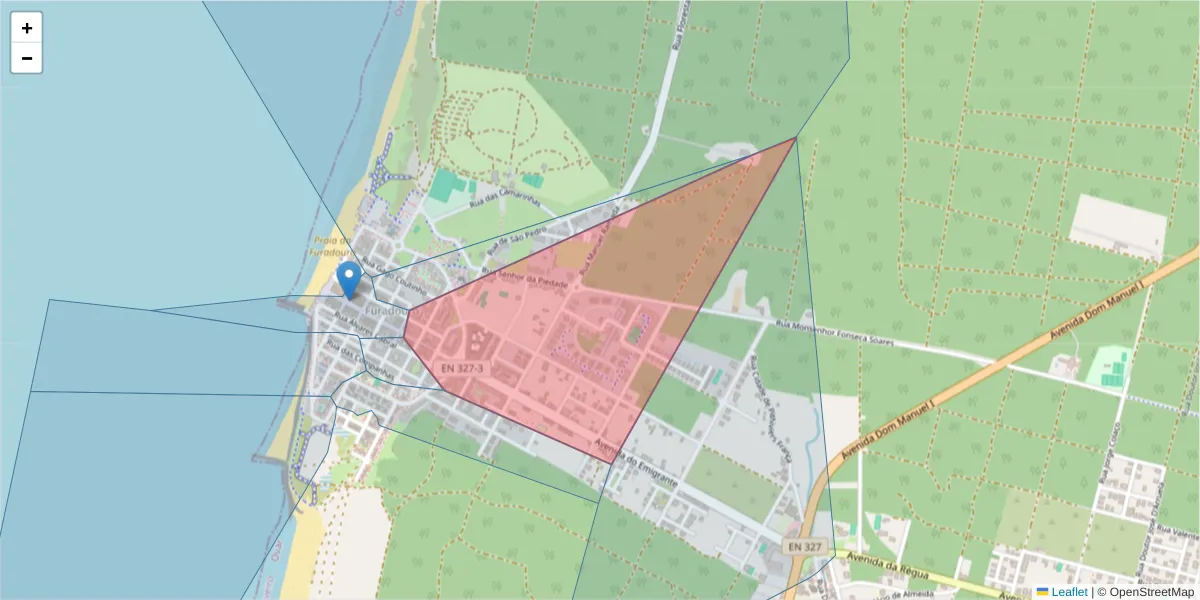 Mapa detalhado do código postal 3880-385 com limites, códigos postais vizinhos e agências dos correios