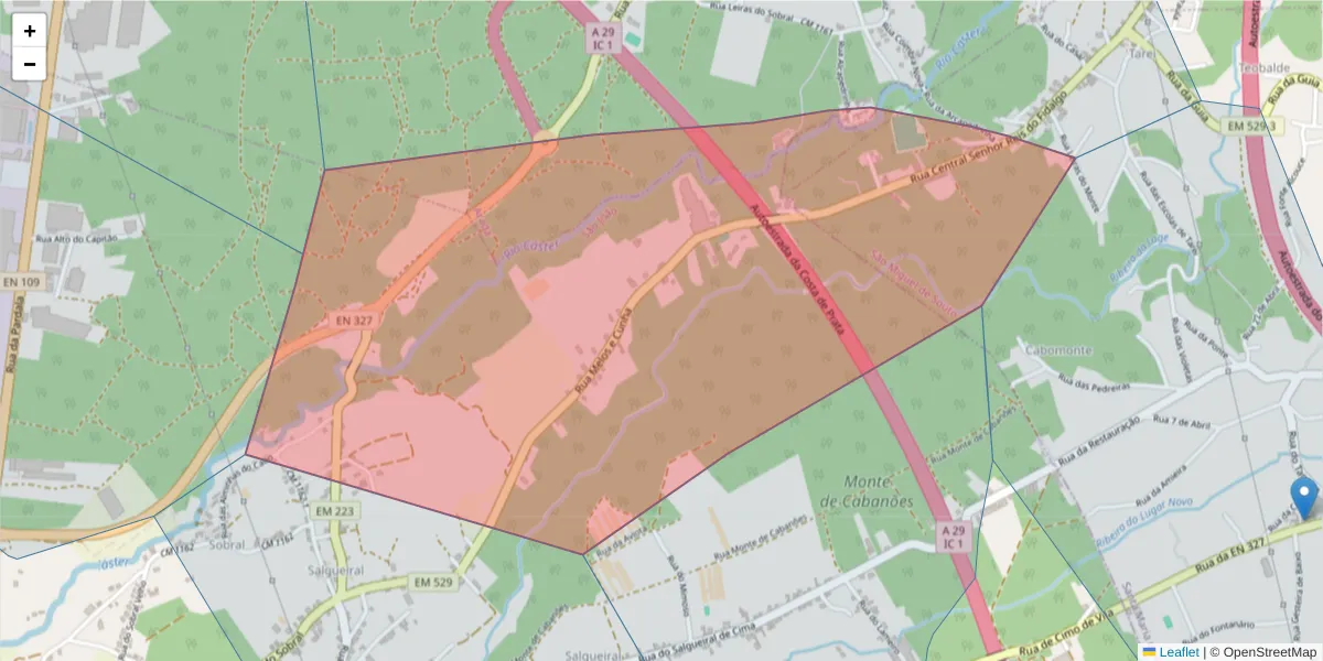 Mapa detalhado do código postal 3880-771 com limites, códigos postais vizinhos e agências dos correios