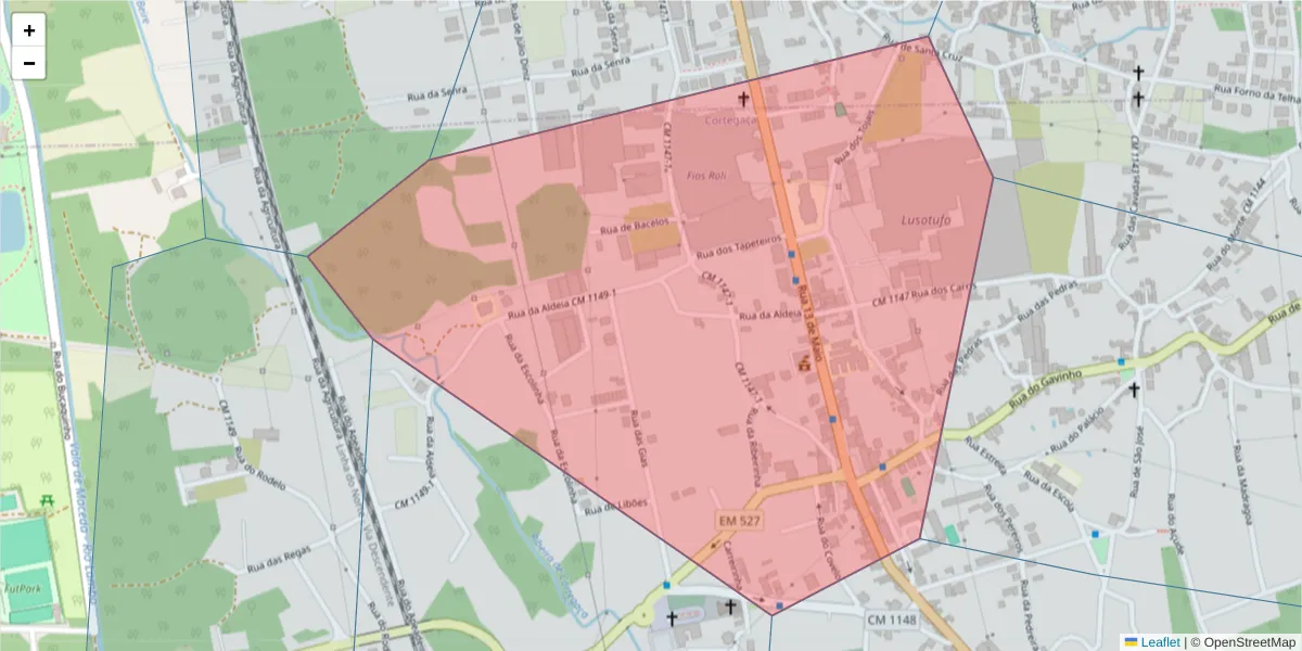 Mapa detalhado do código postal 3885-228 com limites, códigos postais vizinhos e agências dos correios