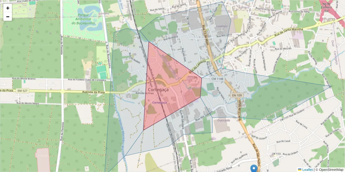 Mapa detalhado do código postal 3885-275 com limites, códigos postais vizinhos e agências dos correios