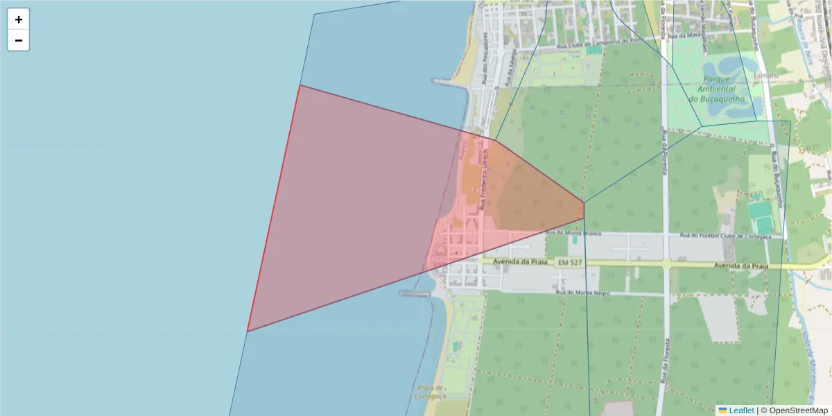 Mapa detalhado do código postal 3885-298 com limites, códigos postais vizinhos e agências dos correios