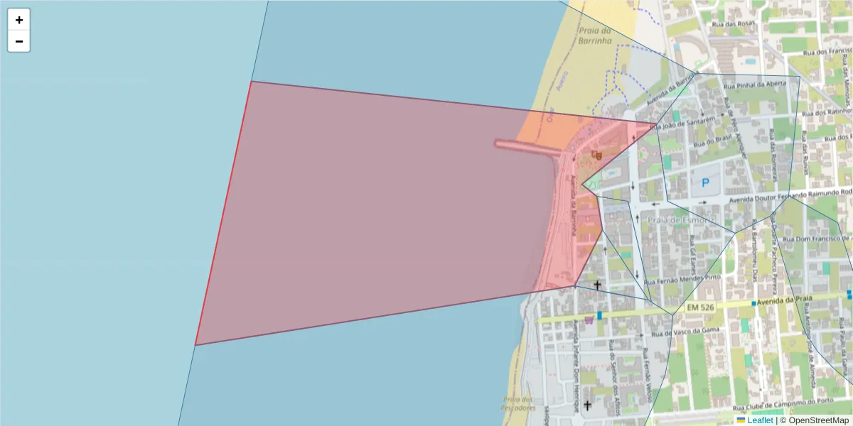 Mapa detalhado do código postal 3885-402 com limites, códigos postais vizinhos e agências dos correios