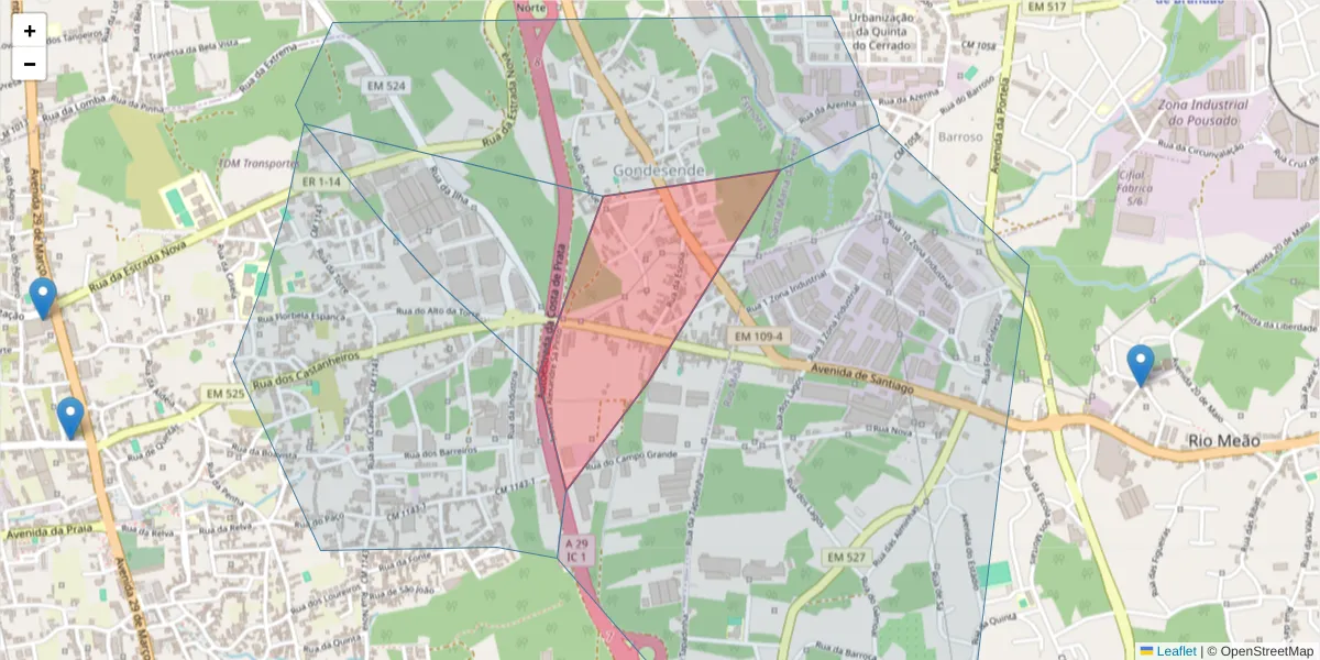 Mapa detalhado do código postal 3885-435 com limites, códigos postais vizinhos e agências dos correios