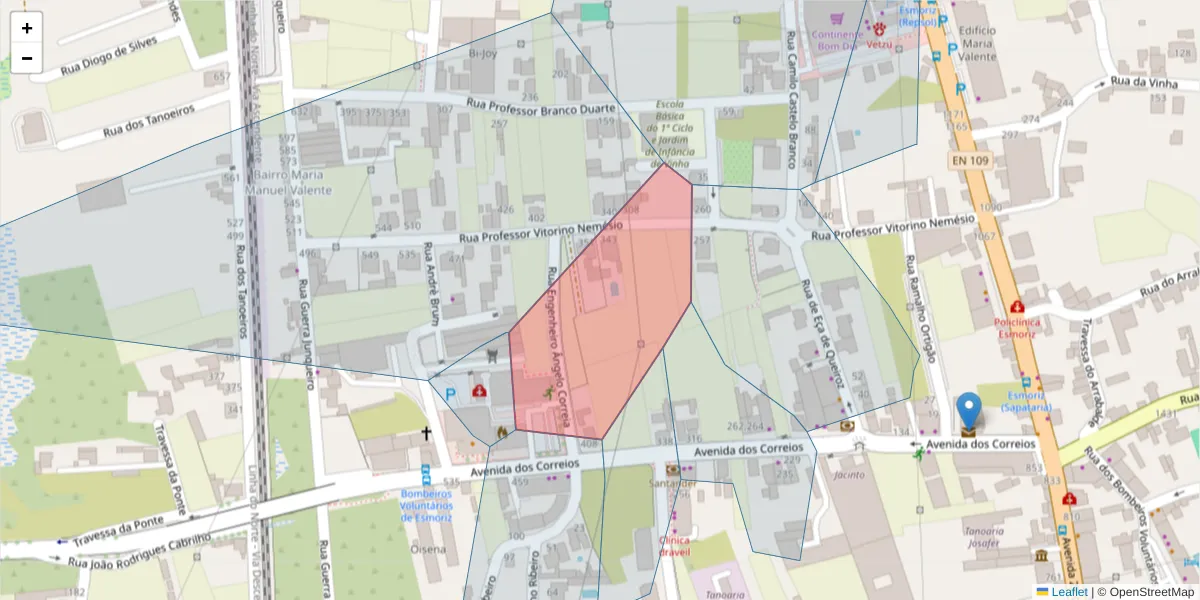 Mapa detalhado do código postal 3885-698 com limites, códigos postais vizinhos e agências dos correios