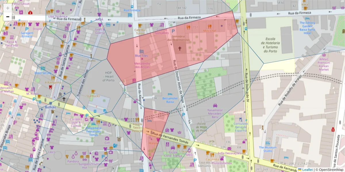 Mapa detalhado do código postal 4000-034 com limites, códigos postais vizinhos e agências dos correios