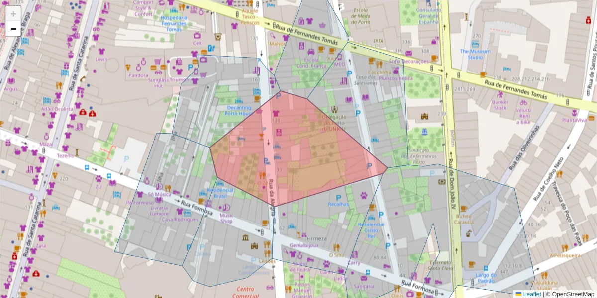 Mapa detalhado do código postal 4000-042 com limites, códigos postais vizinhos e agências dos correios