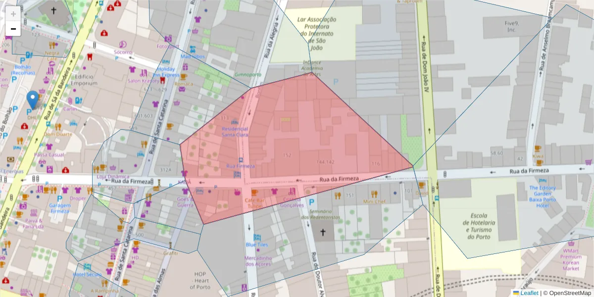 Mapa detalhado do código postal 4000-044 com limites, códigos postais vizinhos e agências dos correios