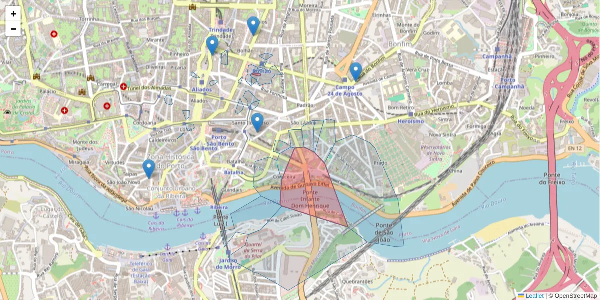 Mapa detalhado do código postal 4000-054 com limites, códigos postais vizinhos e agências dos correios