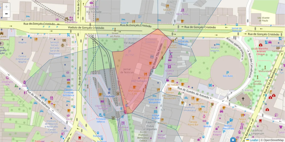 Mapa detalhado do código postal 4000-060 com limites, códigos postais vizinhos e agências dos correios