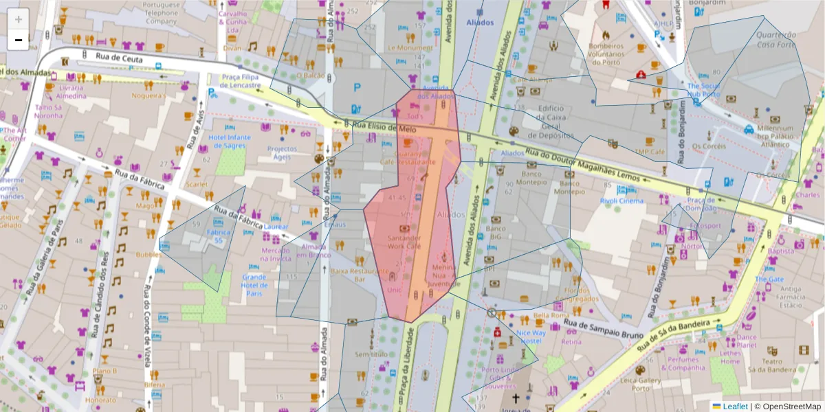 Mapa detalhado do código postal 4000-066 com limites, códigos postais vizinhos e agências dos correios