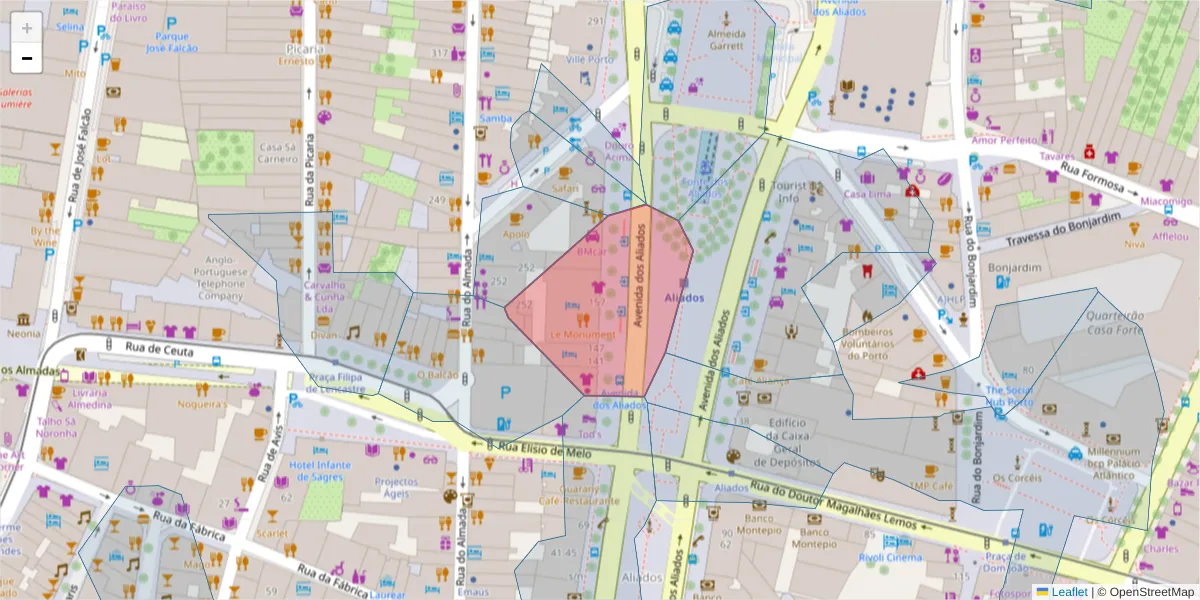 Mapa detalhado do código postal 4000-067 com limites, códigos postais vizinhos e agências dos correios