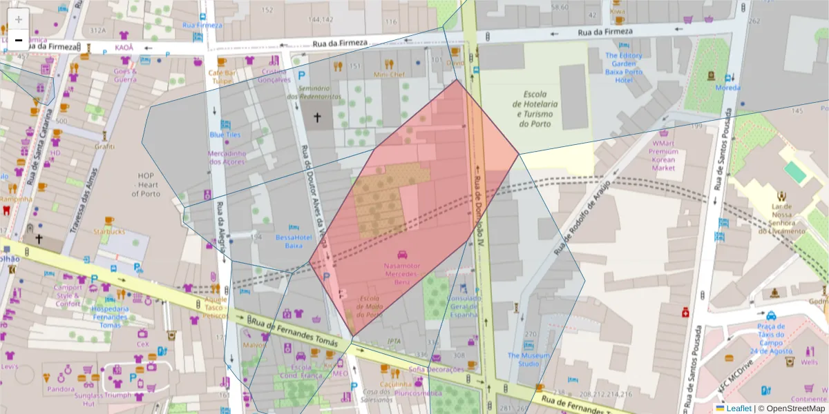 Mapa detalhado do código postal 4000-072 com limites, códigos postais vizinhos e agências dos correios